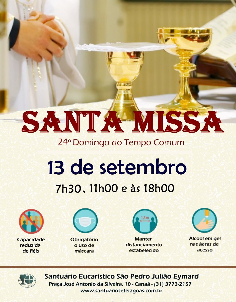 Santa Missa presencial dia 13/09. Participe!